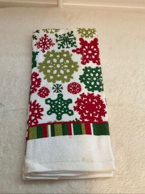 FRIENDS Holiday Snowflake Kitchen Towel in Red Green and White